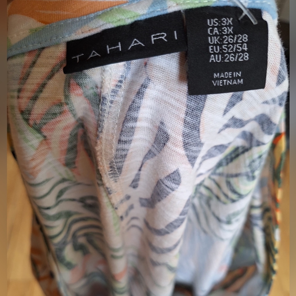 Tahari Blouse Linen Multi Color Palm Leaf T Shirt Womens XXXL - Picture 5 of 7